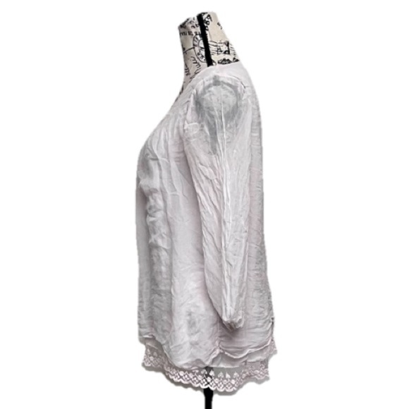 Prontomoda Guisy Boho White Lace Hem Peasant Blouse Lagenlook  Tunic Blouse XS - Picture 4 of 11